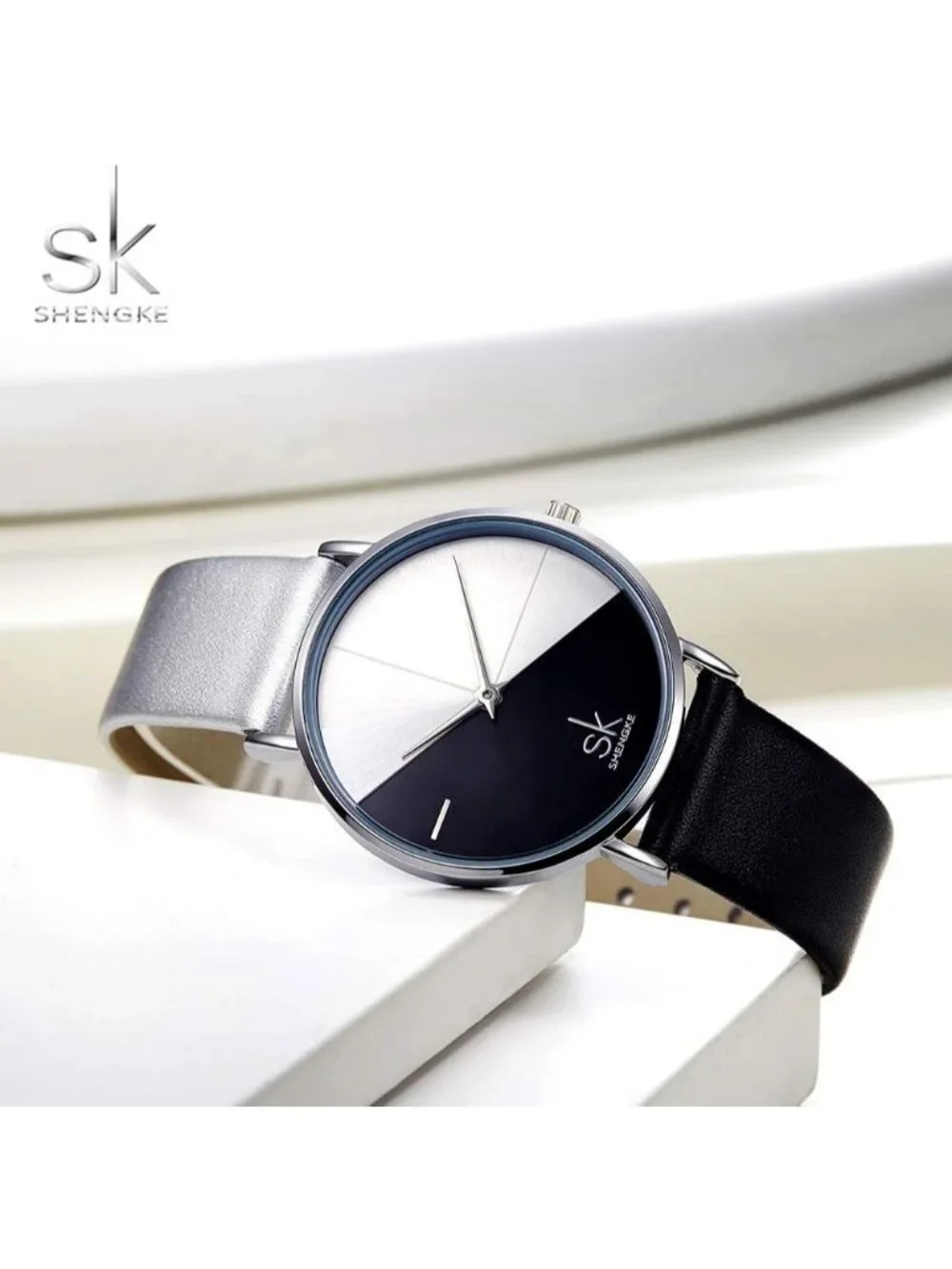 Women's Black & White Creative Simplicity Genuine Leather Elegant Wrist Watches